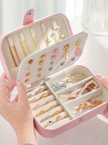 1pc Travel Jewelry Box, Compact Jewelry Organizer For Women And Girls, Suitable For Storing Earrings, Rings And Necklaces - Multicolor - View 4