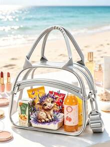 Portable Transparent Washable Bag Set, Premium PVC Material Lightweight Waterproof Easy To Clean, Large Capacity Compartments For Organized Storage Of Lunch Boxes, Cosmetics, Snacks, Fruits, Medicines And Beverage Bottles, Perfect For Commuters And Students, Multi-Functional Travel Storage Bag Suitable For All Seasons, Reusable To Reduce Disposable Waste, Transparent Design For Easy Item Retrieval, Ideal For Outdoor Picnics And Weekend Camping - Multicolor - View 9