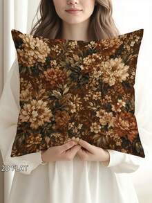 1/2/4pcs Vintage Floral Square Pillow Cover,Elegant Earthy Color Palette, Soft Durable Material, Ideal For Bedroom/Living Room Decor, Adds Retro Charm To Home Space - Khaki - View 7