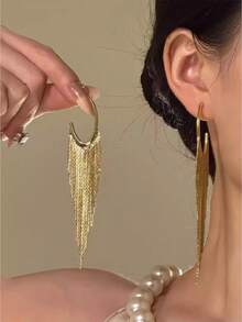 1 Pair Fashion Minimalist Long Tassel Gold Elegant Elegant Earrings - Gold - View 12