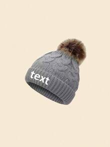 1pc Customized Printed Name Knitted Hat For Newborns, Infants And Children, With Pom Pom And Folded Brim, Warm Outdoor Knitted Hat For Autumn/Winter - Multicolor - View 8