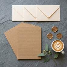 Set Of White Tree Pattern Envelopes With Khaki Horizontal Line Letter Paper, Vintage INS Style Thick Special Paper, Rectangular Envelopes With Exquisite Heart-Shaped Gold-Tone Wax Seal Details, Delicate Paper Surface With Subtle Texture, Ink-Resistant, Suitable For Daily Handwritten Letters, Couple Love Letters, Wedding Invitations, Graduation Messages, Holiday Thank You Cards, Formal Business Invitations, Includes Extra Heart Wax Seal Stickers, Perfect For Valentine's Day, Birthday, 15th Birthday, Graduation Season, Wedding Favors And Other Gift-Giving Occasions - View 5