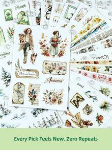 DanSoul 20Sheets Large Size Seasonal Theme Sticker Book For Adult, Pre-Cut Waterproof Three Materials Matte PET Washi Journaling Supplies, Spring Summer Autumn Winter Stickers Aesthetic For Scrapbook DIY Arts And Crafts Planner Back To School - Journaling Stickers - View 3