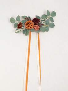 2 Pcs Terracotta Fall Wedding Artificial Aisle Pew Flowers For Chair Decorations,Church,Ceremony , Ribbons, Party Outdoor Decor - Terracotta - View 7