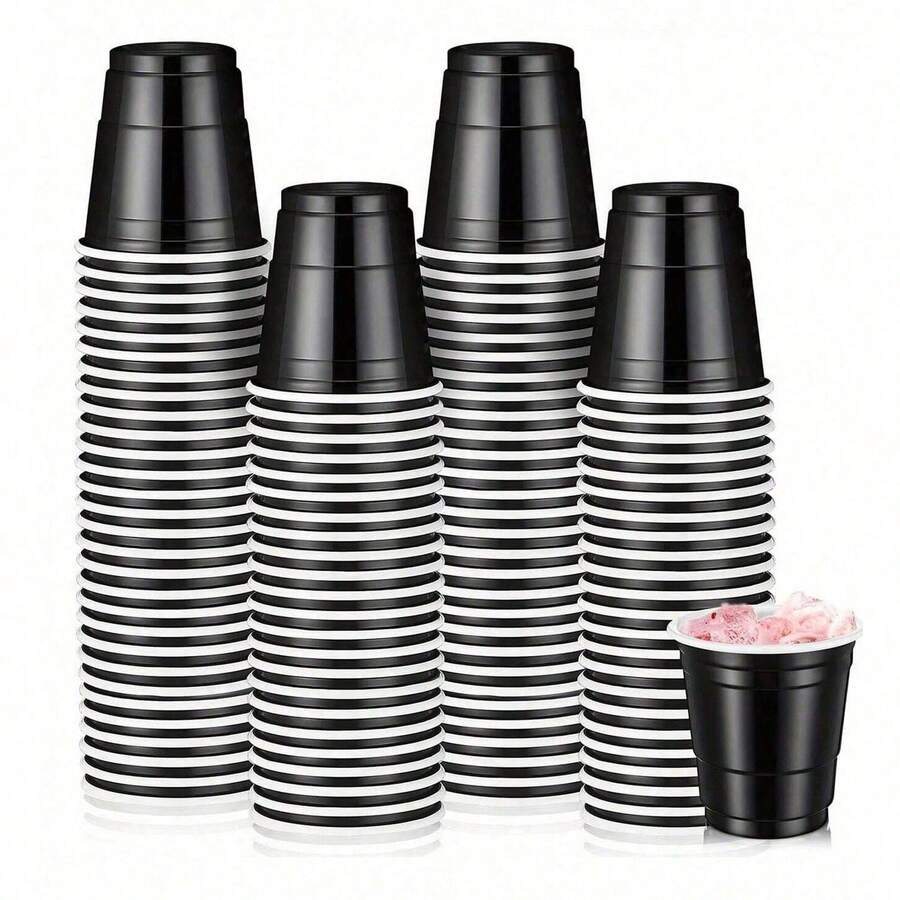 20pcs Bullet Cups, 2oz Mini Party Cups, Reusable Small Cups For Party Games, Suitable For Liquor, Cocktails, Wine, Condiments, Snacks, Juice. Perfect For Any Party! - Black - View 1