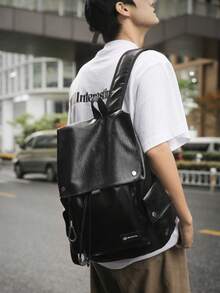peach tree Mochila versátil de gran capacidad de PU con diseño de árbol de melocotón - Negro - Ver 4