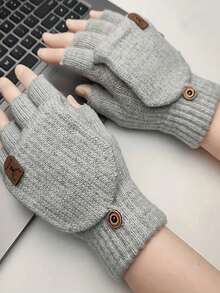 2pcs Men's Winter Knitted Knitted Fingerless Half-Finger Gloves With Flip Cover, Comfortable And Warm For Writing And Office Work - Multicolor - View 4