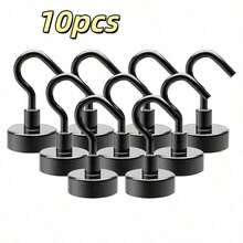 10/9/5/1 buah - Kait Magnet Hitam Kuat, Dapat Menggantung Barang Berat, Pemasangan Mudah Tanpa Pengeboran, Cocok untuk Kulkas, Lemari Penyimpanan Dapur, Tempat Kerja, Kantor, dan Aksesori Penyimpanan Rumah untuk Kembali ke Sekolah - Hitam - View 10