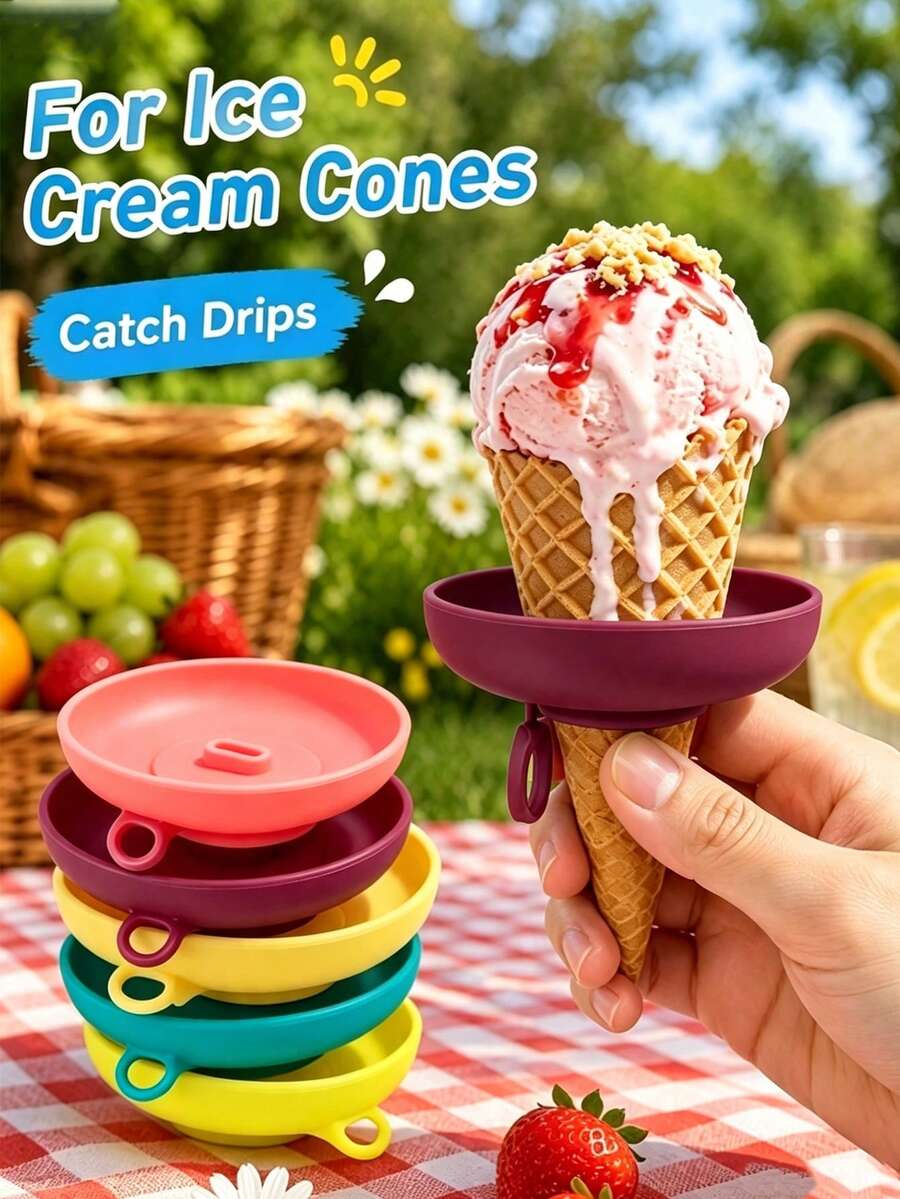 Silicone Ice Cream Popsicle Holder - Silicone Drip Collector For Frozen Desserts And Ice Cream Cones, Suitable For Summer Parties, Gatherings And Outdoor Activities, Portable And Dishwasher , Essential