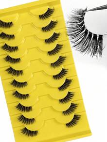 Hinarin 10 Pairs Wispy Half Eyelashes Clear Band Short Half Lashes Natural Look Transparent Band False Eyelashes Fluffy Soft Lightweight Fake Lashes Suitable For Daily And Parties Makeup - Black - View 8