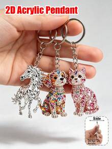 Crystal 2d Pendant Keychain, Sparkling Diamond Animal Key Ring, Stylish Bag Charm Accessory,Holder For Purse Backpack Car Keys,Gifts For Animal Lovers - Multicolor - View 1