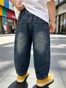Boys' Toddler Autumn Loose Fit Graffiti Denim Jeans, Suitable For Back To School, Daily Wear, Home And Outdoor - Blue - View 3