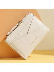 New Women Wallet & Key Chain Asymmetrical Design Ultra-Thin Portable Bifold Zipper Coin Purse For Women Wallet Mini Wallet Purse Wallet Small Wallet Cute Wallet Keychain Wallet Fall Wallet Autumn - White - View 6