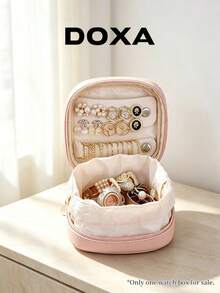 DOXA Shockproof And Dustproof Double-Layer Jewelry Box, Earrings, Rings, Necklaces, Watches, Mini Portable Storage Bags. - Pink - View 3