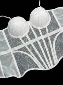 White Summer Sequin Sheer Mesh Fitted Bustier Camisole, Boned Support Adjustable Strap Cropped Top, Suitable For Party, Nightclub, Wedding And Daily Wear - White - View 5