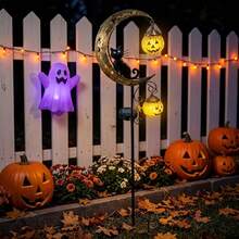New Halloween Solar Powered Outdoor Cat Scratch Pumpkin Ground Light, Halloween Outdoor LED Moon Ground Stake Light, Warm White LED Decorative Light, Suitable For Path, Patio, Camping, RV, Garden, Wedding, Backyard, Ideal Halloween Gift - Black Cat With Double Pumpkins - View 9