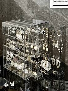 1pc Acrylic Jewelry Display Box, Earring Necklace Bracelet Storage Box, Dust-Proof Storage Box, Bedroom Vanity Makeup Brush Holder, Perfume Storage Bag, Women's Gift - Clear - View 2