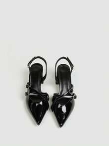 Classic Black Pointed Toe Cross Strap Chunky Heel Shoes, Party & Daily Wear Women's Shoes - Black - View 1