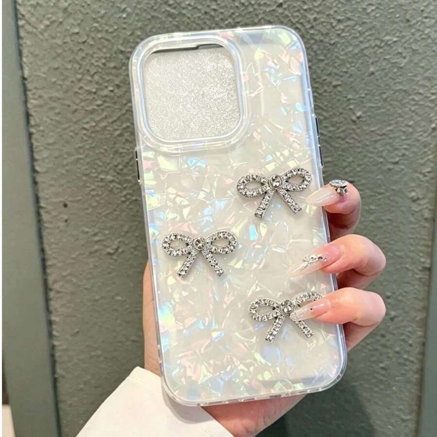 Shiny Bow Iridescent Shell Pattern Phone Case - Multicolor - View 1