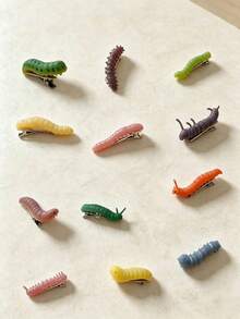 6pcs/12pcs Random Color Ghost Caterpillar Hair Clips - Perfect For Halloween And Prank Parties, Durable Plastic Material, No Battery Required - Multicolor - View 3