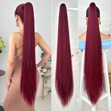 HEYPINK Claw Shaped Ponytail Extension Hair Accessory Brown Gold Burgundy Gradient Brown 38 Inch Long Wave Heat-Resistant Fiber Synthetic Ponytail Wig, Suitable For Women's Parties And Daily Use, Halloween - Black Brown - View 16