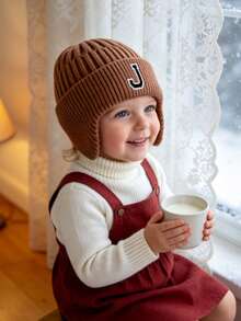 Baby Ear‑Protection Knit Beanie For 0‑3 Years Old, Warm Soft Knitted Toddler Hat, Stretchy Fall Winter Infant Cap, Gift For Christmas, Thanksgiving - Brown - View 4