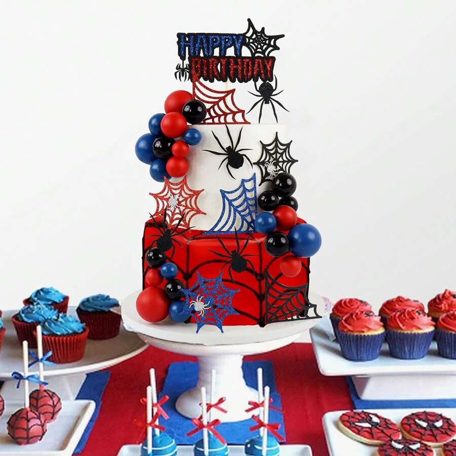 11pcs Spider Cake Decor Toppers - Black Spider Web Cake Decorations, Suitable For Halloween Decor - Multicolor - View 1