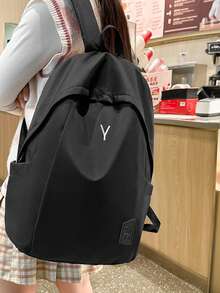 Dedoo Ransel Resleting Colorblock, Bordir Huruf dan Detail Label, Kapasitas Besar, Tas Sekolah Pelajar, Cocok untuk Kampus, Ransel Pelajar untuk Kembali ke Sekolah - Hitam - View 4