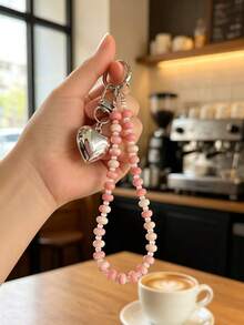 1pc Elegant Cute ABS Plastic (ABS Resin) Heart Keychain Pendant, Car Key Ring, Bag Charm, Beaded Key Chain - Heart - View 2