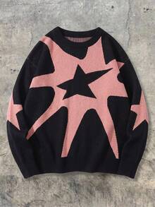 Girls Star Graphic Crew Neck Knit Pullover Sweater Fall Winter Casual Jumpe - Black - View 6