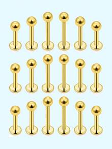 18pcs/Set 16G Lip Labret Medusa Monroe Rings Studs Stainless Steel Flat Back Tragus Helix Cartilage Earring Stud Piercing Jewelry Bar Length 8-12mm - Multicolor - View 7
