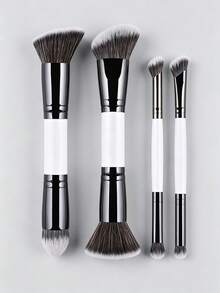 5 buah Kuas Makeup Multifungsi Dua Ujung, Kuas Alas Bedak, Kuas Perona Pipi, Kuas Bedak, Kuas Kontur, Kuas Perona Mata, Alat Makeup yang Dirancang untuk Wanita, Portabel, Hadiah untuk Anak Perempuan - Hitam dan Putih - View 3
