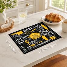 1pc Black Background Yellow & White Kitchen Utensil Letter Pattern Dish Drying Mat, Vintage American Kitchen Style, Absorbent Fabric, Rectangular Edged Design, Water-Absorbent Stain-Resistant Heat-Insulating Countertop Protection, Suitable For Kitchen Sink, Coffee Machine, Dish Drying, Baking Countertop, Daily Home Decor, All Seasons - Multicolor - View 11
