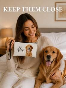 Custom Pet Photo Makeup Bag, Personalized Text Zipper Pouch With Wrist Strap, Multi‑Use Storage Pouch, Nice Gift For Pet Lovers Birthday Holiday - Multicolor - View 4