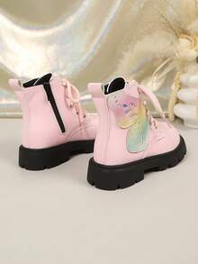 1 Pair Pink Glitter Wing Decor Simple Fashion Boots For Girls, Autumn/Winter, Toddler/Little Kids - Pink - View 4