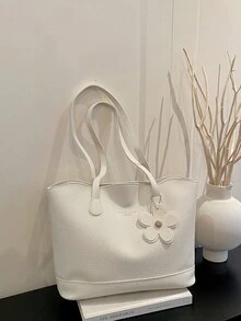 新款女款大容量休閒通勤單肩包，輕量極簡手提包，時尚百搭托特包 - 白色 - 查看 12