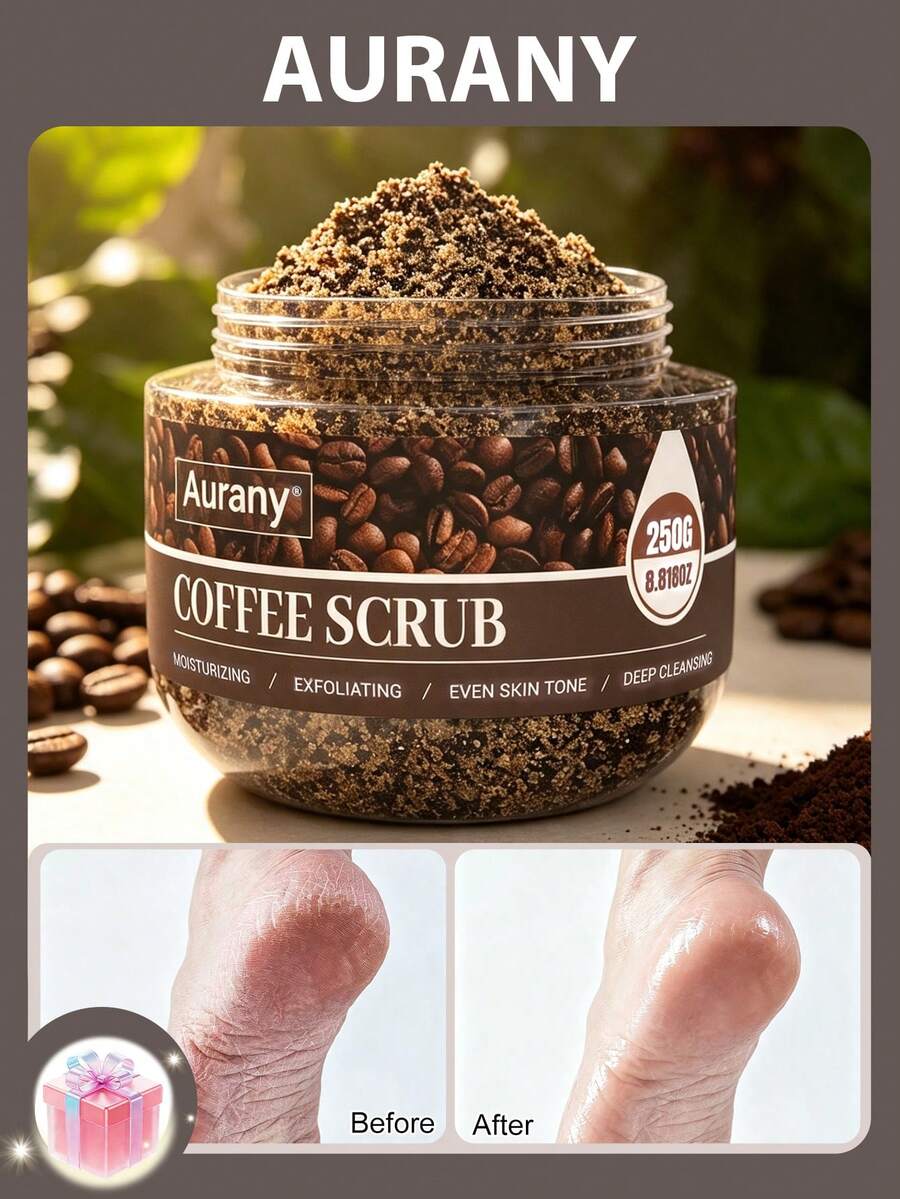 AURANY Coffee Foot Scrub, Foot Exfoliating Scrub, Foot And Hand Scrub With Coffee Extract, Deep Cleansing Callus Remover, Suitable For Dry And Cracked Feet And Hands, Moisturizing Home SPA Foot Care, Suitable For All Skin Types, 250g - Coffee - View 1