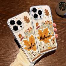 Autumn Squirrel Nut Maple Leaf Newspaper 15 14 Plus Transparent 13 Pro Max 12 Compatible With Apple 17 Pro Max 16 Pro 15 Pro 17 Pro 15 PM Premium Shockproof Protective Phone Case - Multicolor - View 2