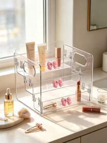 Pink Bow Desktop Organizer/Portable Three-Tier Storage Rack/Cosmetic Organizer/Suitable For Storing Lipsticks, Perfumes, Makeup Brushes, Toners, Lotions, Etc./Applicable For Bathrooms, Bedrooms, And Vanities/Desk & Drawer Organizer For Home Storage - Multicolor - View 6