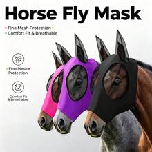 透氣馬用防蠅面罩，細網彈性馬臉罩附耳部保護，舒適貼合馬用防護面罩，適合戶外牧場使用 - 查看 12