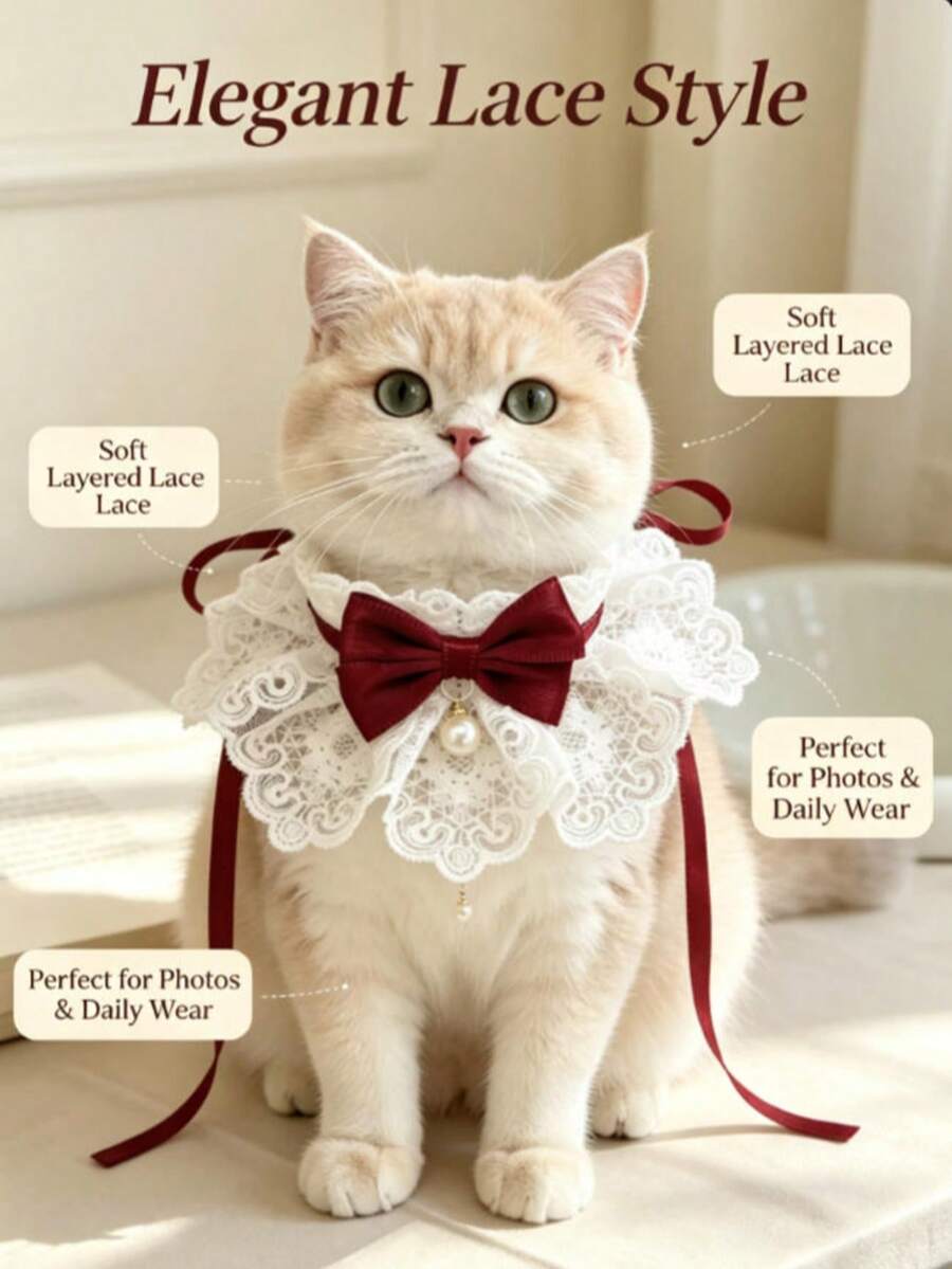 1 buah Kalung Kucing Lucu dengan Pita dan Motif Bunga yang Dapat Dilepas, Cantik dan Elegan, Dilengkapi Lonceng, Cocok untuk Kucing Dalam Ruangan, Anak Kucing, Anak Anjing, Anjing Kecil, dan Hewan Peliharaan Kecil Lainnya, Aksesori Kucing - MultiWarna - View 1