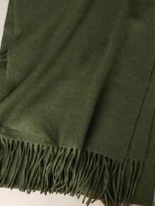 1pc Women's Minimalist Solid Color Cashmere Scarf, Casual Versatile Tassel Warm Shawl, Fashionable Cold-Proof Outerwear, Suitable For Daily Wear - Army Green - View 4