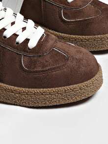 Sepatu Sneakers Olahraga Kasual Wanita Ujung Bulat Datar Bertali Motif Cetak Serbaguna - Coklat - View 6
