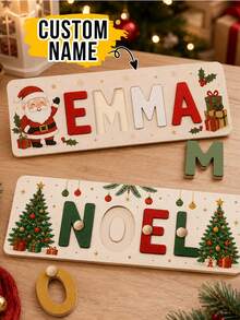 Customized Wooden Christmas Name Puzzle, Personalized Letter Decor Puzzle, Suitable For Fireplace Mantel, Shelf Or Door, Holiday Home Decor, Customized Christmas Name Board Gift, Customizable Letter Decor, Christmas Gift, Gift For Family And Friends, Room Decor - White - View 3