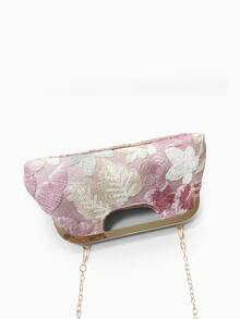 Dedoo 女款手拿包晚宴包，花卉刺繡亮片圖案，金屬接吻鎖手柄，便攜式，適合婚禮派對女性 - 粉色 - 查看 9