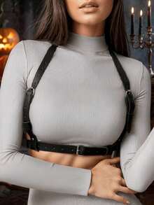 1pc PU Leather Strap Fashionable Suspender, Suitable For Daily Party Outfit Matching - Black - View 1