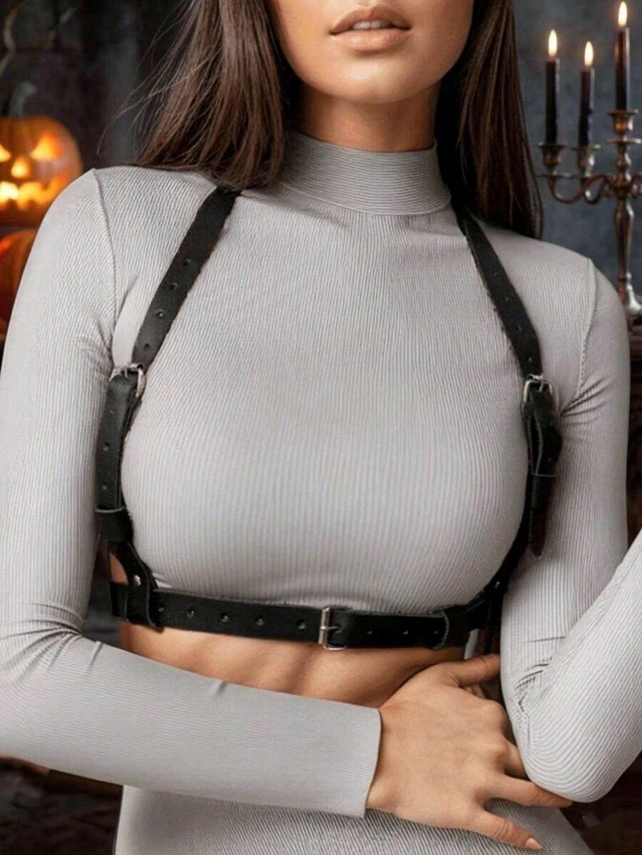 1pc PU Leather Strap Fashionable Suspender, Suitable For Daily Party Outfit Matching - Black - View 1