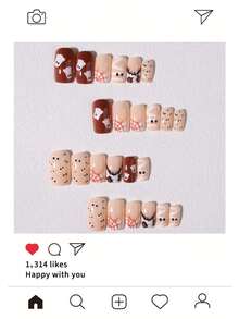 Halloween 24pcs Short Square Press-On Nails, Spider Web, Ghost, Patchwork Net, Mummy Pattern Design, Acrylic Material Set Includes: 1pc Jelly Glue And 1pc Nail File - Multicolor - View 4