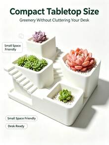 Tiered Multi-Layer Succulent Planter, Multi-Compartment White Plastic Desktop Flower Pot, Plant Pot, Flower Pot, Planting Pot, Desktop Planter, Tabletop Planter, Multi-Slot Planter, Multi-Compartment Plant Pot, Small Plant Container - Tiered Planter - View 4