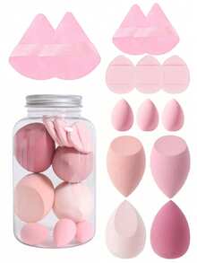 14pcs Makeup Sponge Set With Storage Jar, Soft Makeup Blending Sponges, Suitable For Liquid Foundation, Makeup Sponges, Finger Puff, Dual-Use Dry And Wet Foundation Makeup Puff - Multicolor - View 2